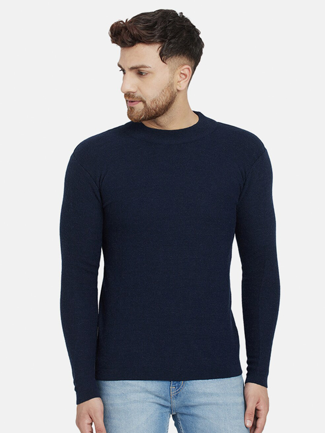

Dlanxa Round Neck Woollen Pullover Sweater, Navy blue