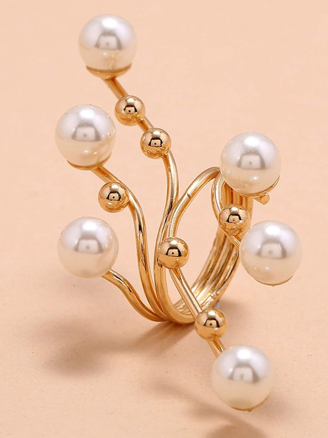 

OOMPH Pearls Studded Finger Ring, Gold