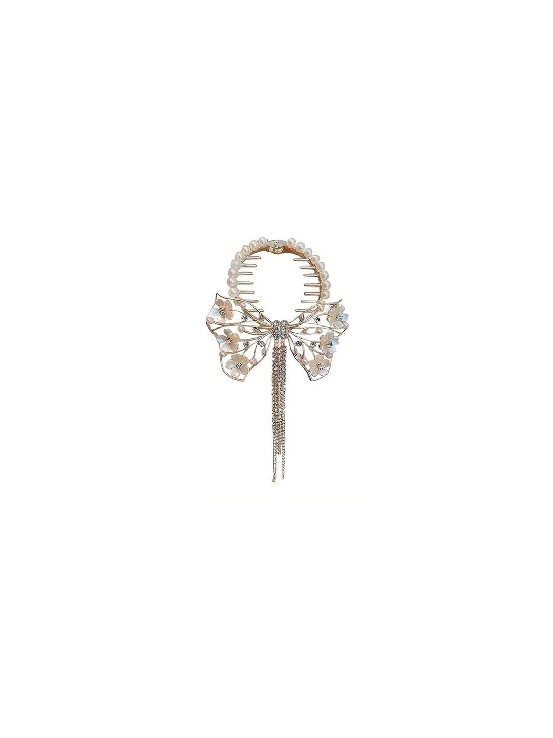 

OOMPH White Pearls & Crystal- Studded Hair Bun Pin, Gold
