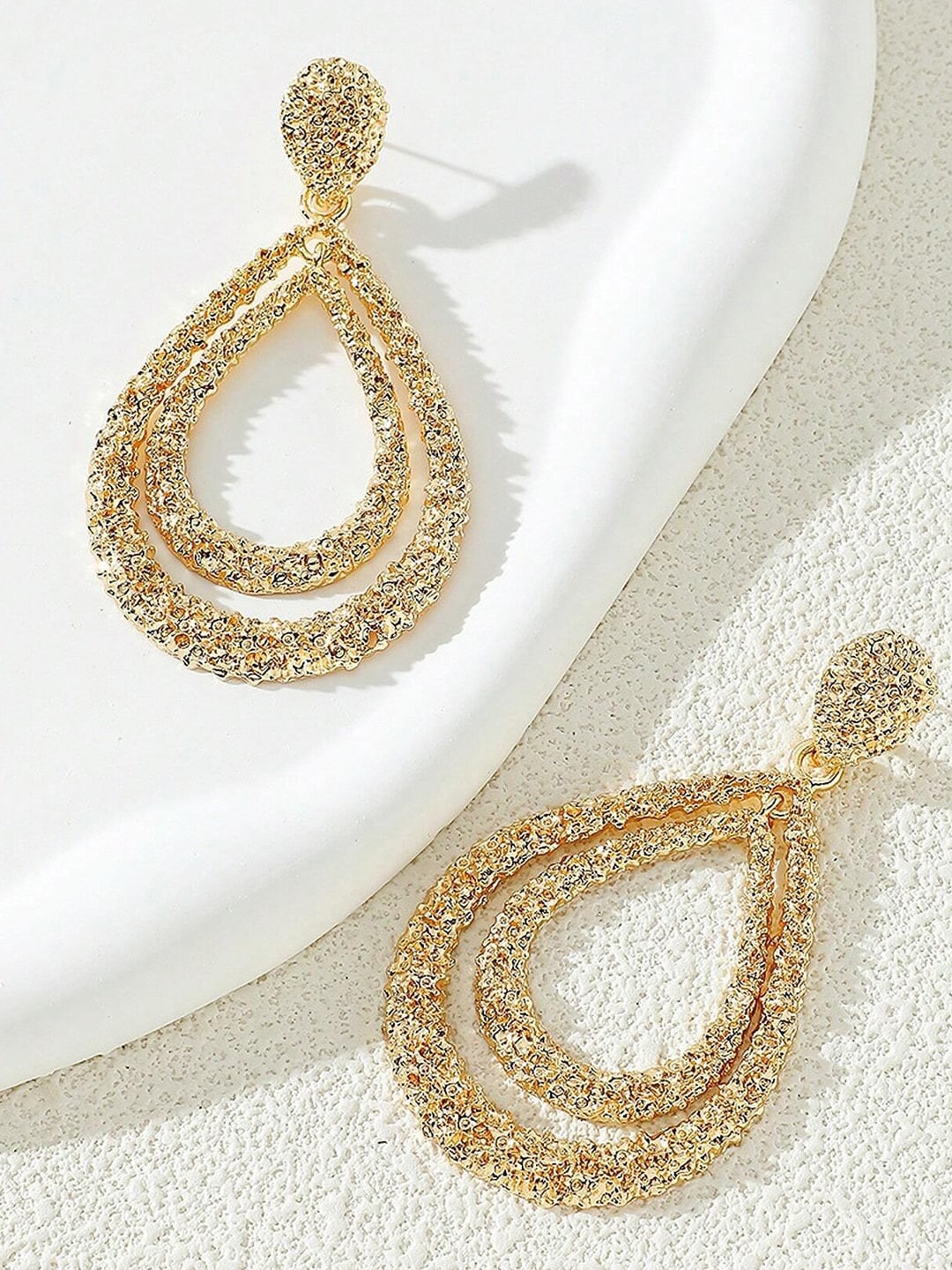 

OOMPH Teardrop Shaped Drop Earrings, Gold