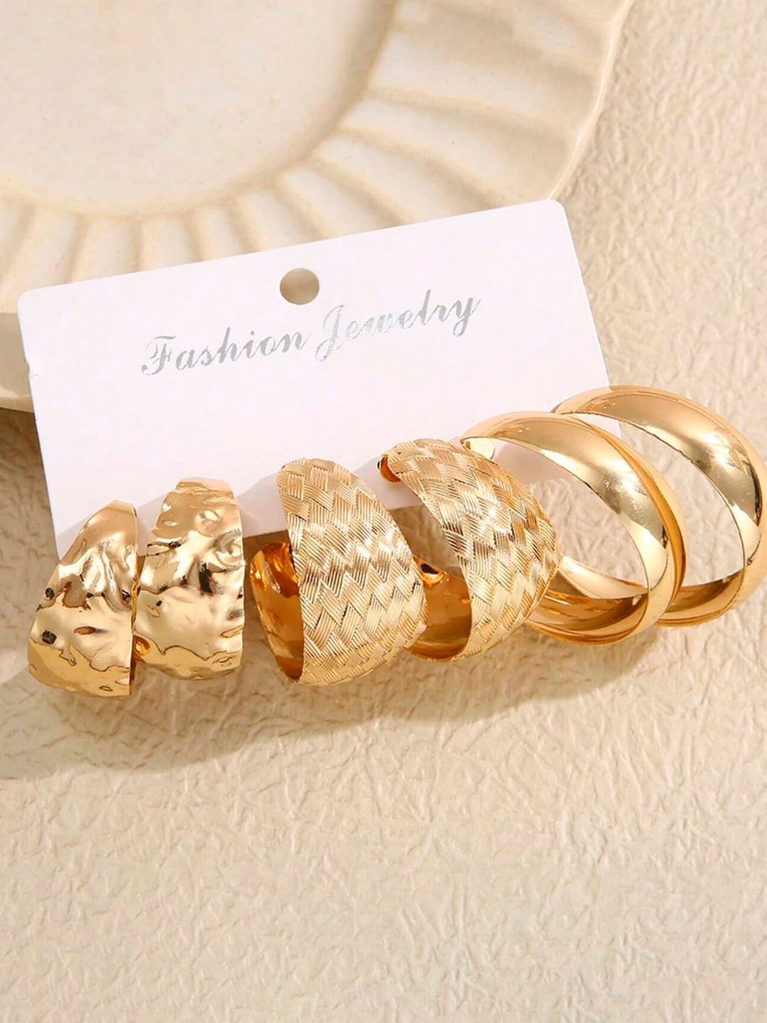 

OOMPH Set Of 3 Contemporary Hoop Earrings, Gold