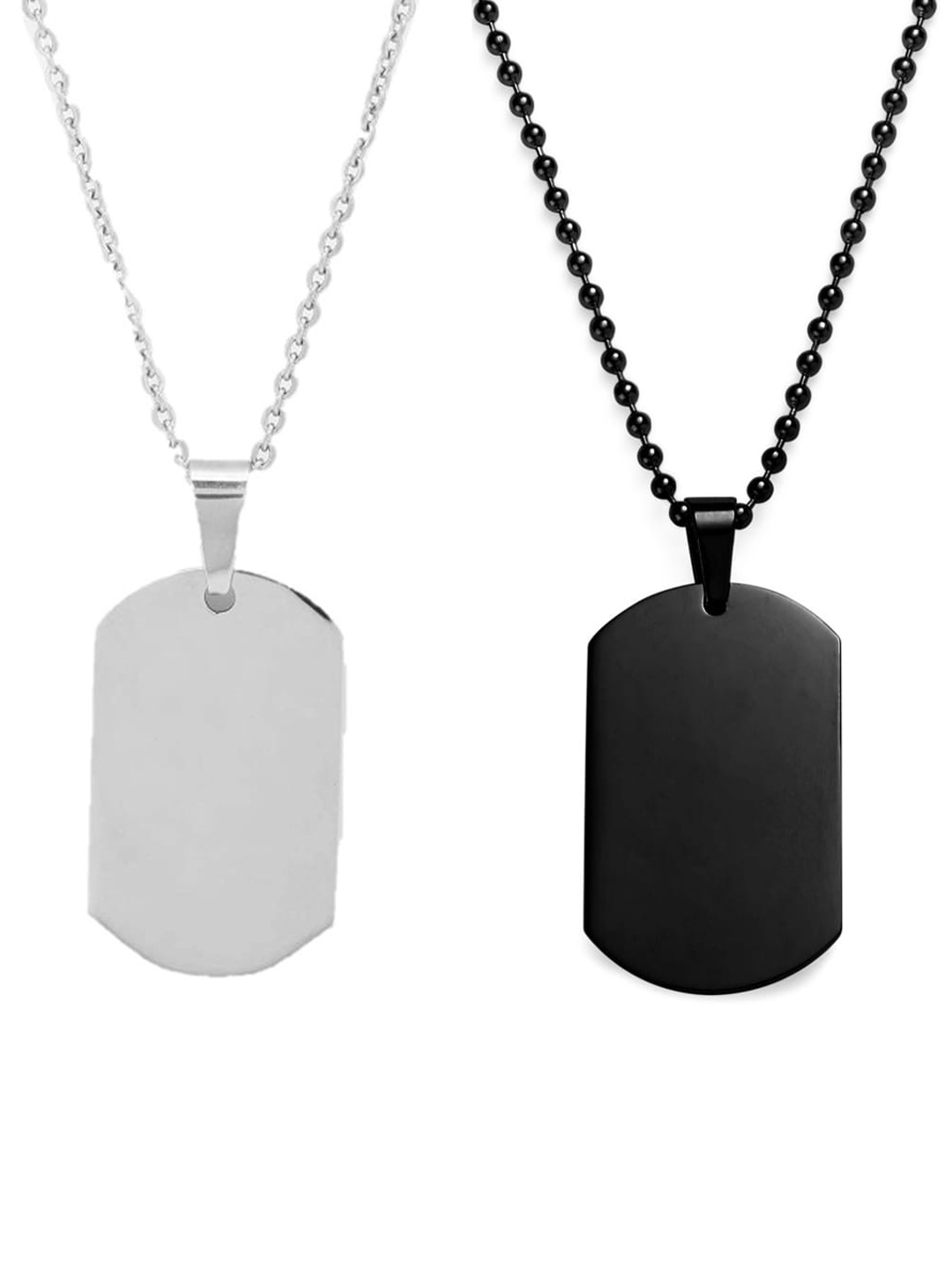 

OOMPH Men Set Of 2 Stainless Steel Army Dog Tag Pendant with Chain, Silver