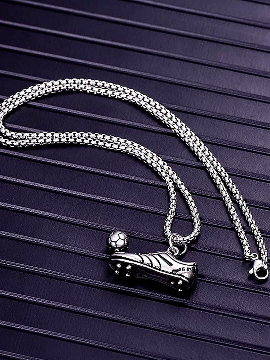 

OOMPH Men Silver-Plated Soccer Football Pendant With Chain