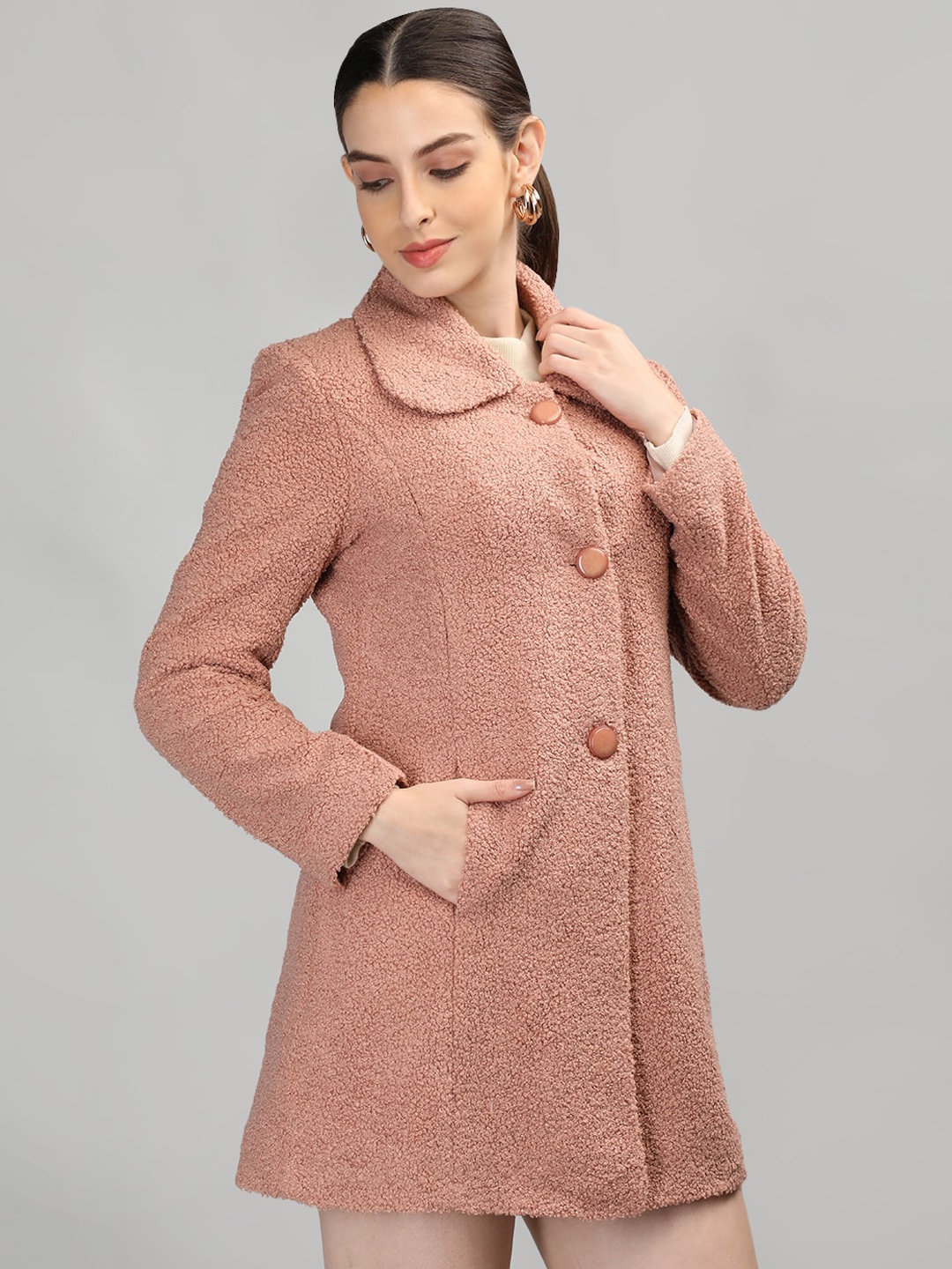

PROTEX Woollen Spread Collar Overcoat, Peach