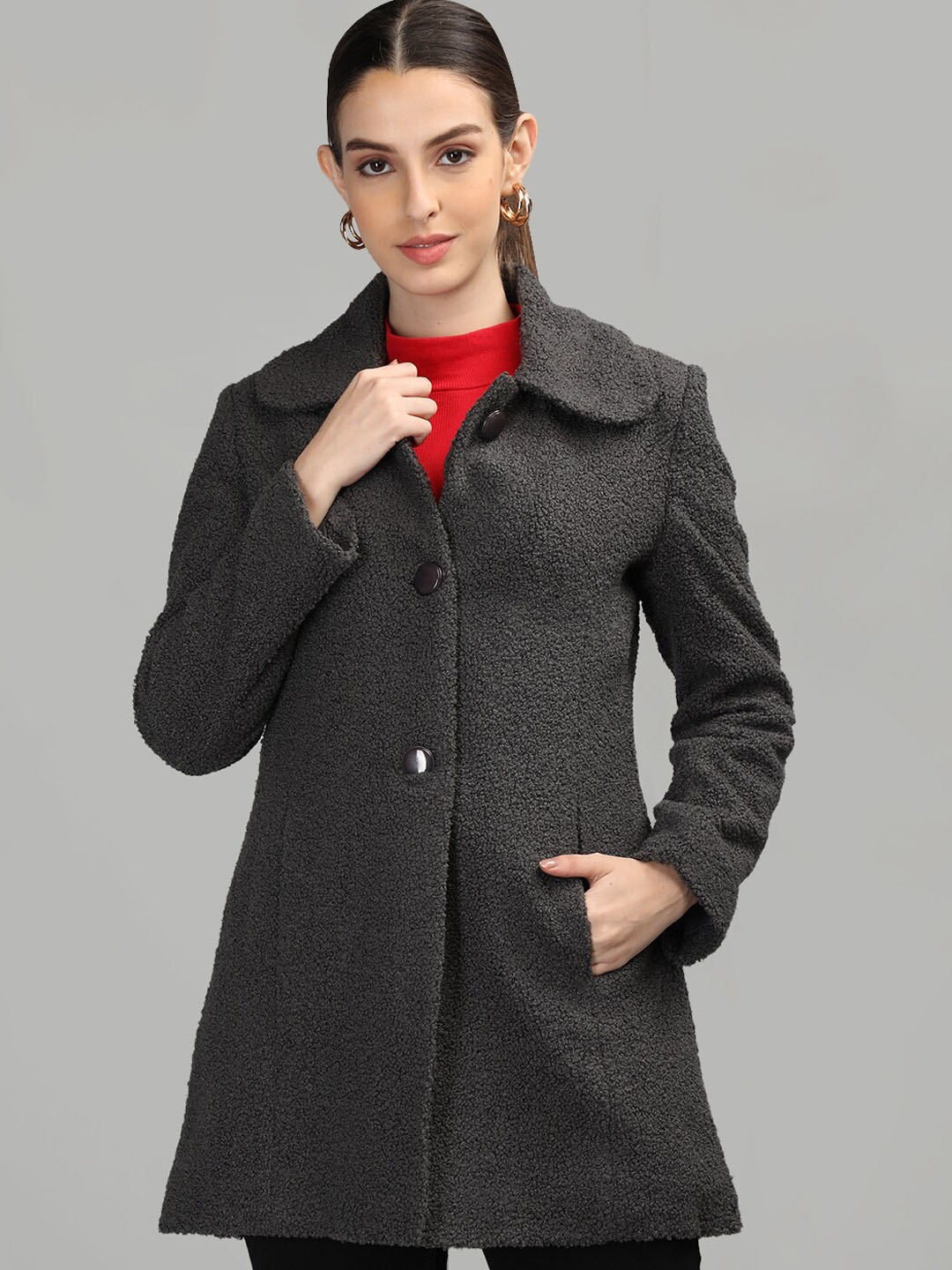 

PROTEX Woollen Spread Collar Overcoat, Grey