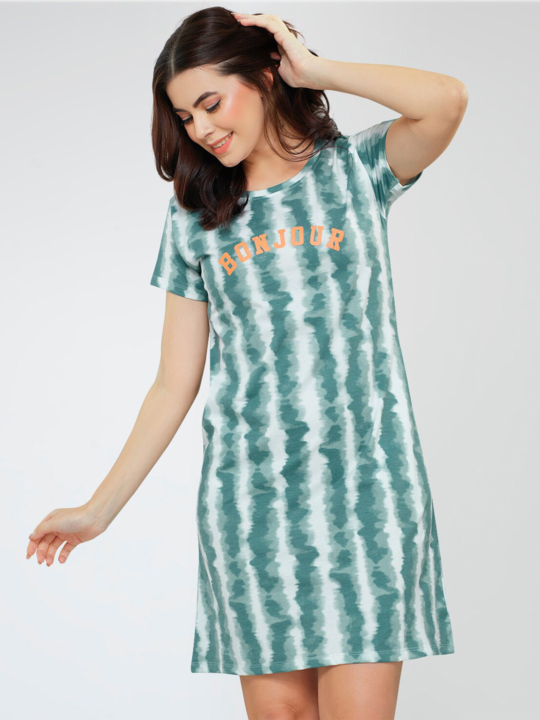 

beebelle Tie & Dye Dyed Round Neck T-shirt Nightdress, Green