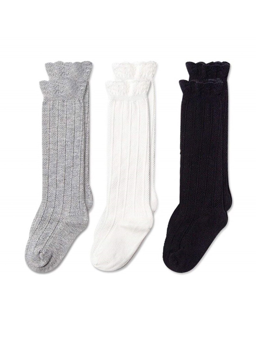 

EL REGALO Kids Pack Of 3 Patterned Cotton Calf Length Socks, Grey