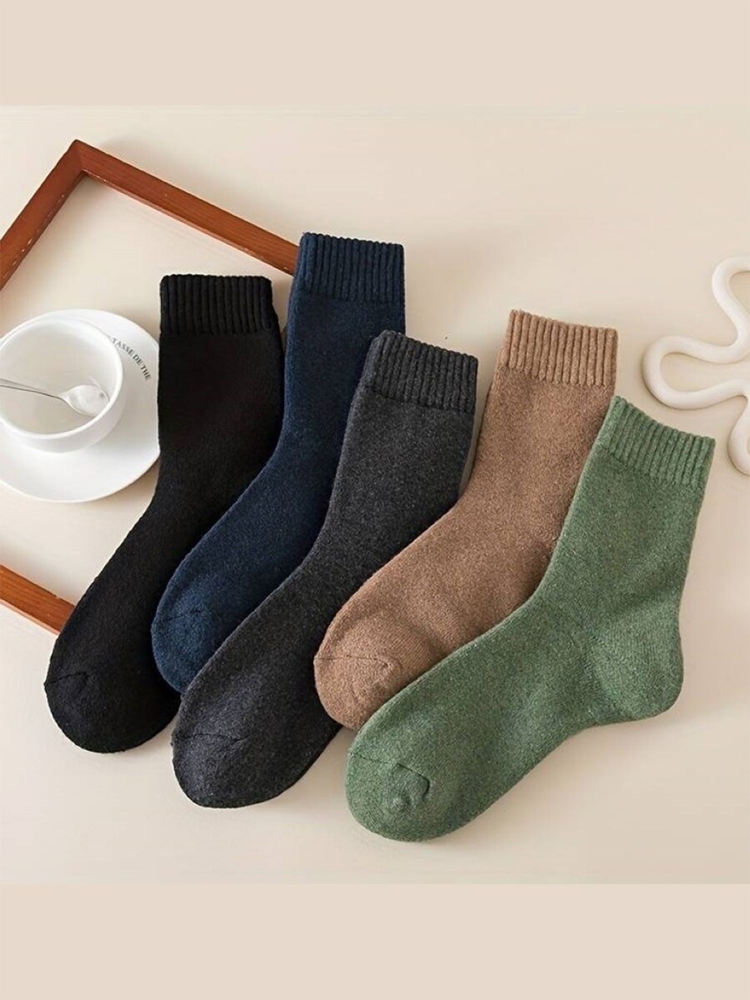 

EL REGALO Pack Of 5 Patterned Calf Length Socks, Green