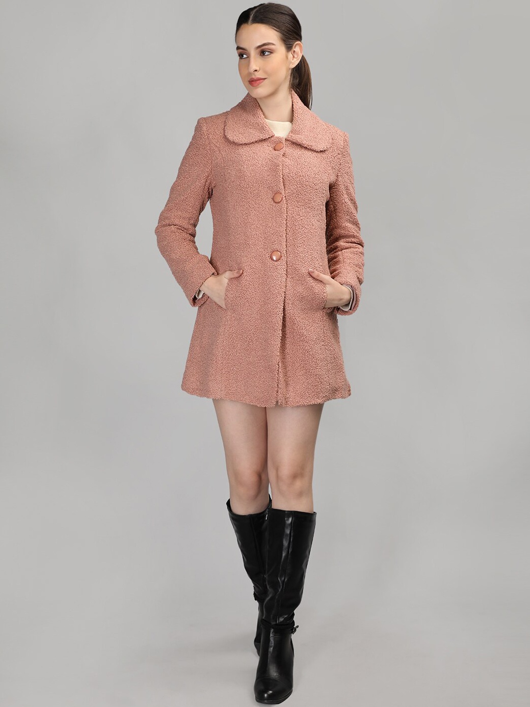 

CHKOKKO Woollen Spread Collar Overcoat, Peach