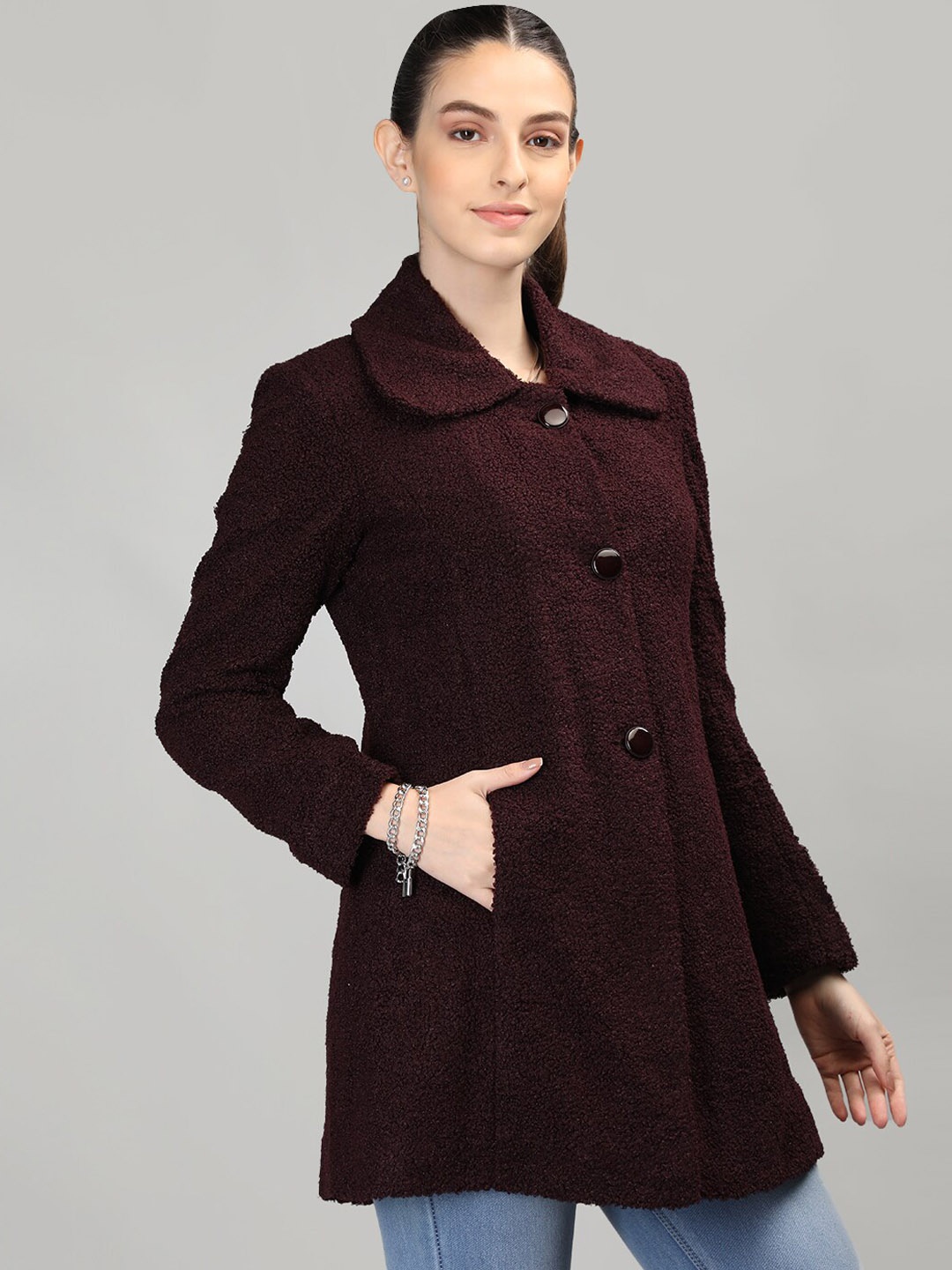 

CHKOKKO Woollen Spread Collar Overcoat, Maroon