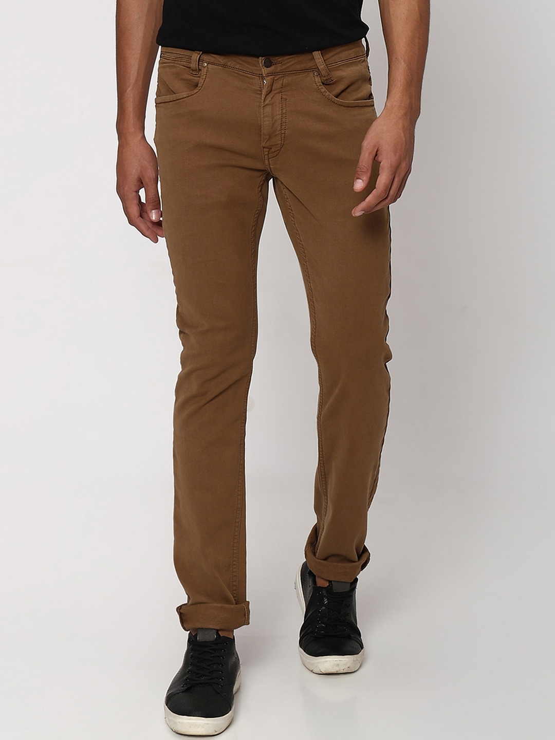 

Mufti Men Slim Fit Mid-Rise Plain Cotton Chinos, Khaki