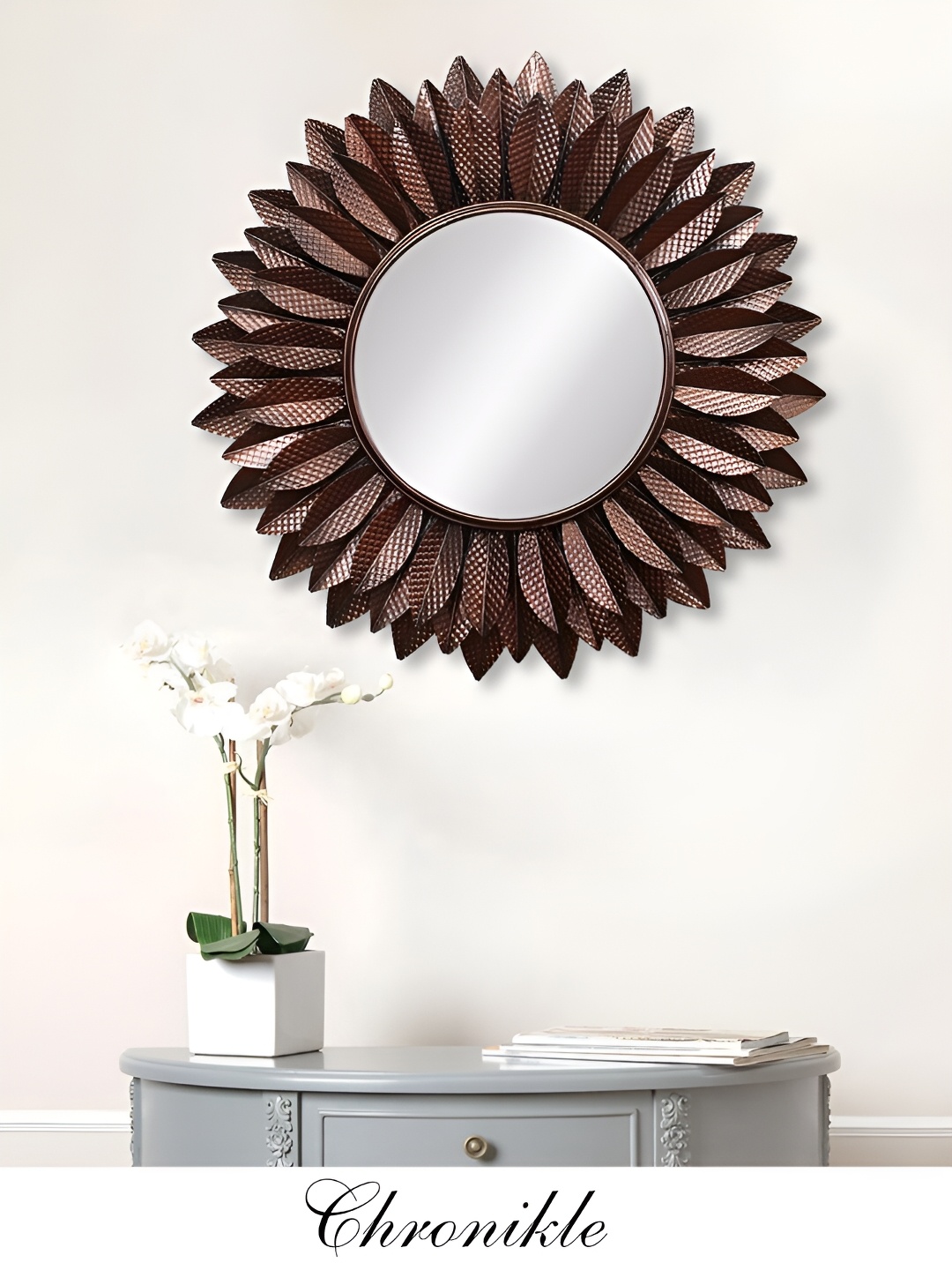 

CHRONIKLE Brown Textured Round Decor Wall Mirror