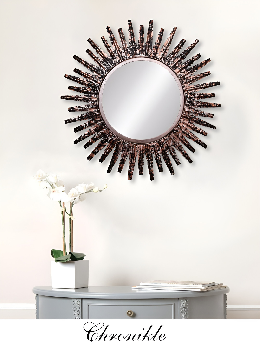 

CHRONIKLE Black Textured Round Decor Wall Mirror
