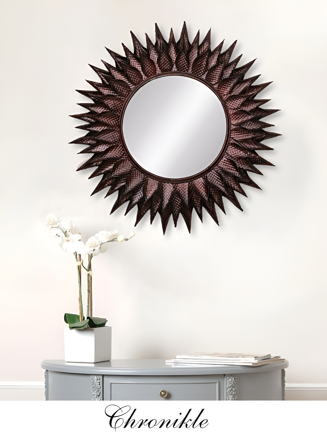 

CHRONIKLE Black Textured Round Decor Wall Mirror