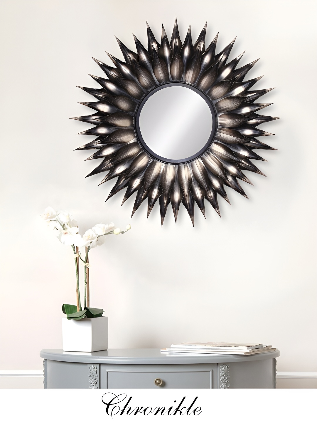 

CHRONIKLE Black Textured Round Decor Wall Mirror