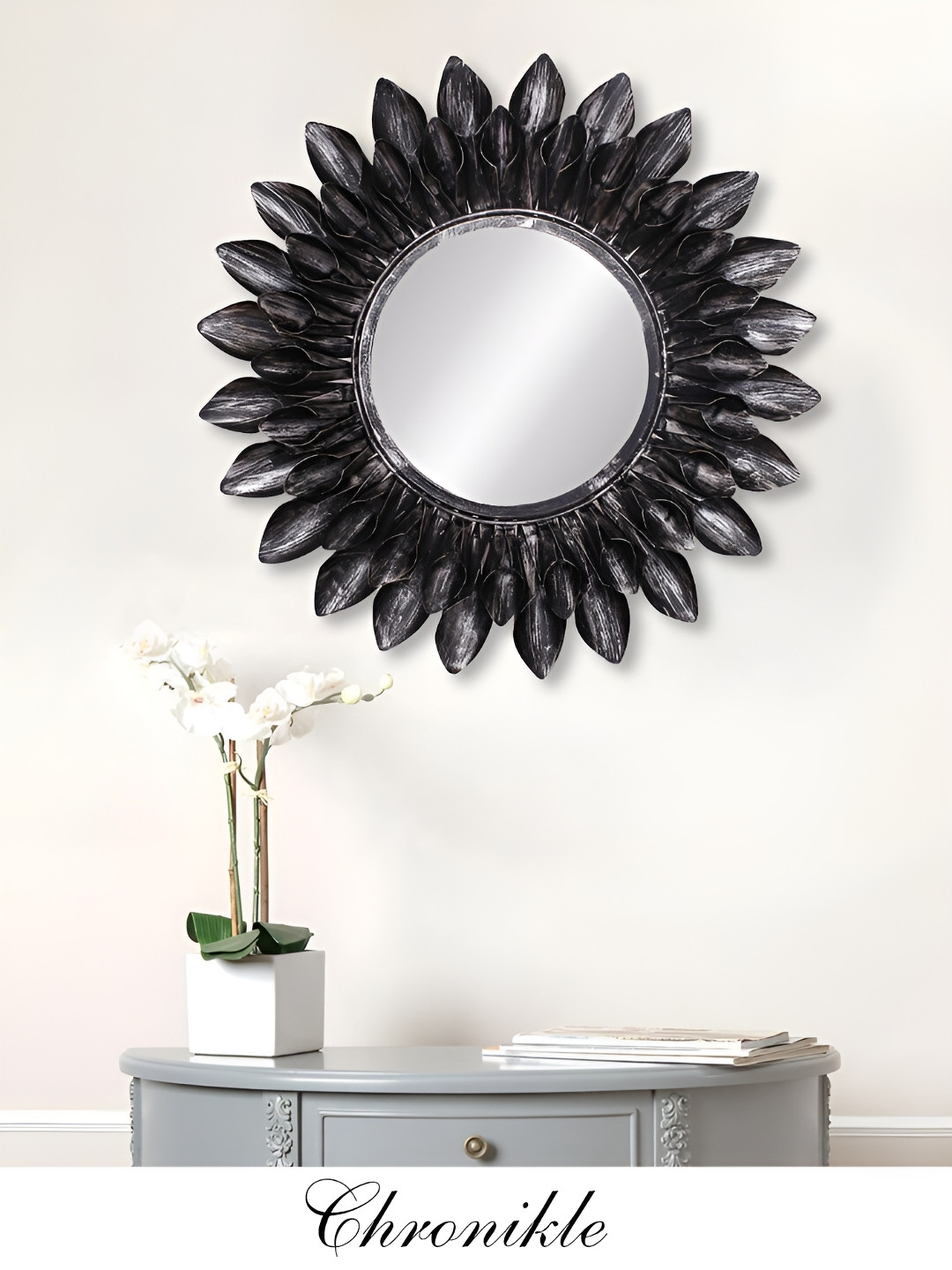 

CHRONIKLE Black Textured Round Decor Wall Mirror