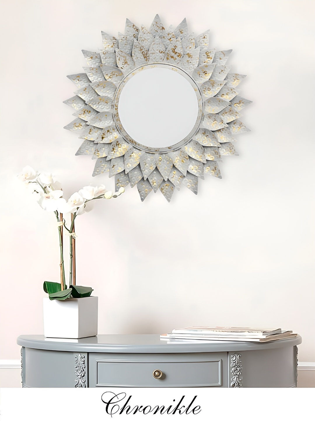 

CHRONIKLE Silver Textured Round Wall Mirror