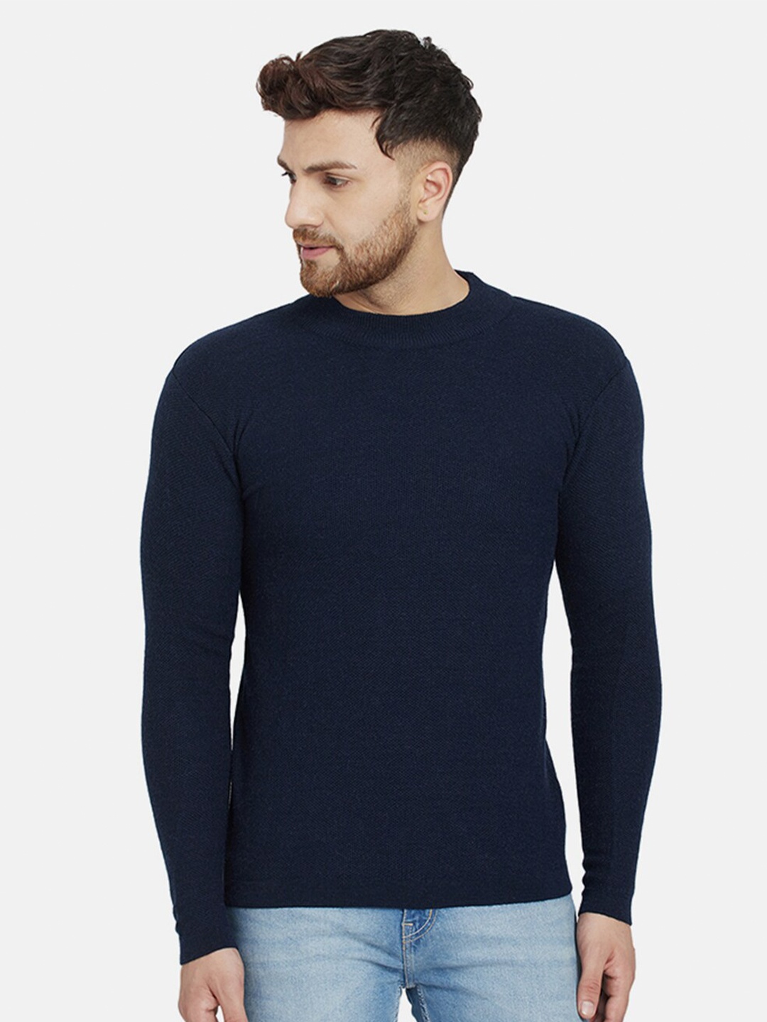 

CHKOKKO Round Neck Woollen Pullover Sweater, Navy blue