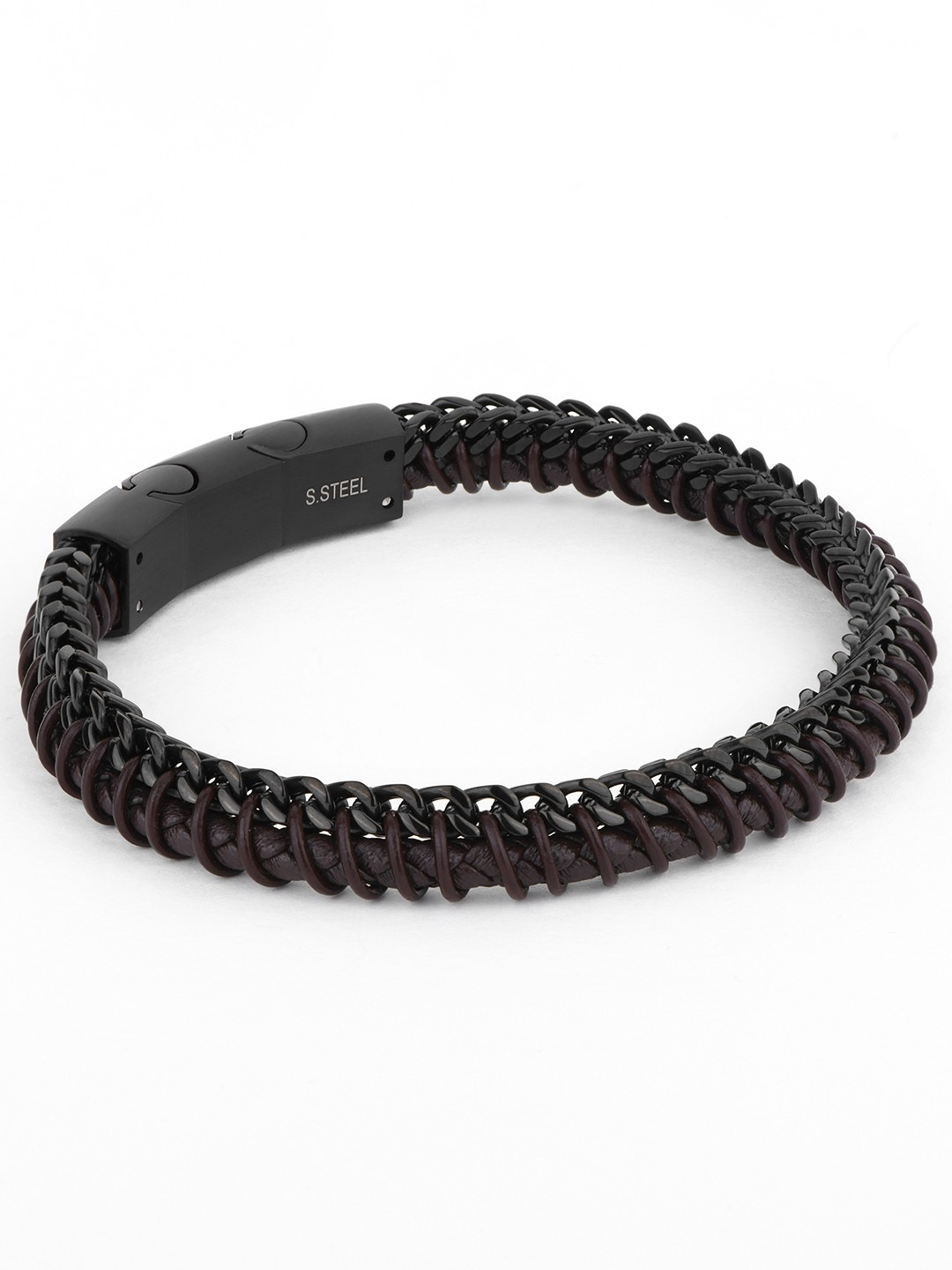 

SANTA BARBARA POLO & RACQUET CLUB Men Stainless Steel Wraparound Bracelet, Black