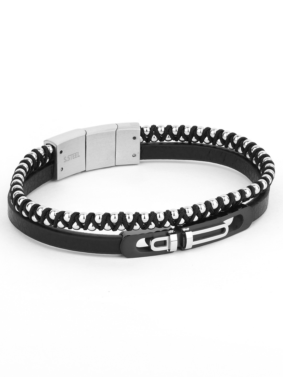 

SANTA BARBARA POLO & RACQUET CLUB Leather Silver-Plated Multistrand Bracelet