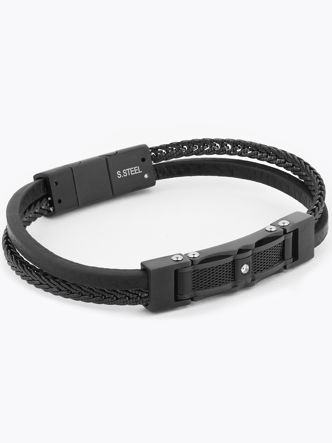 

SANTA BARBARA POLO & RACQUET CLUB Leather Silver-Plated Multistrand Bracelet, Black