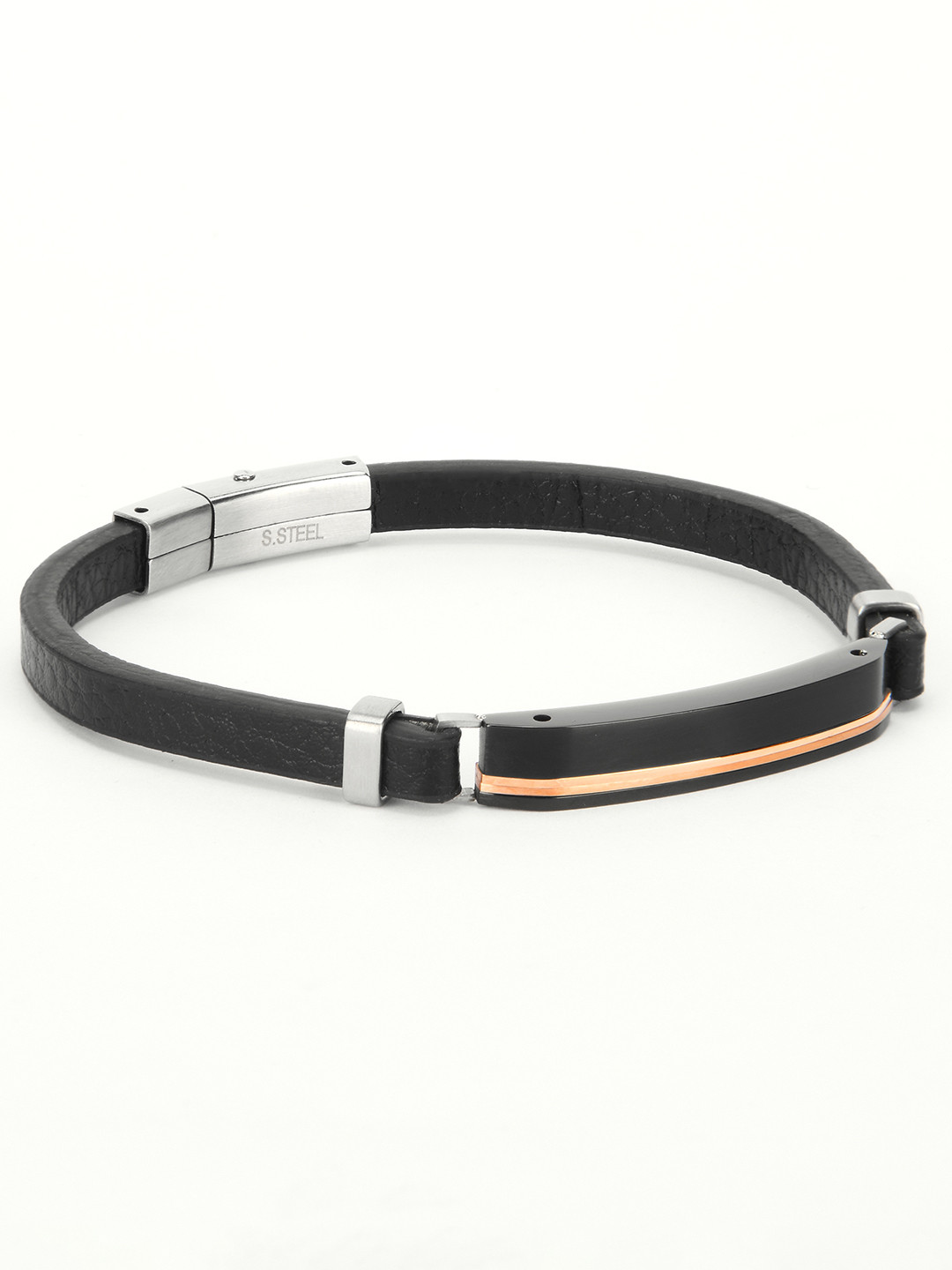 

SANTA BARBARA POLO & RACQUET CLUB Men Leather Silver Plated Wraparound Bracelet