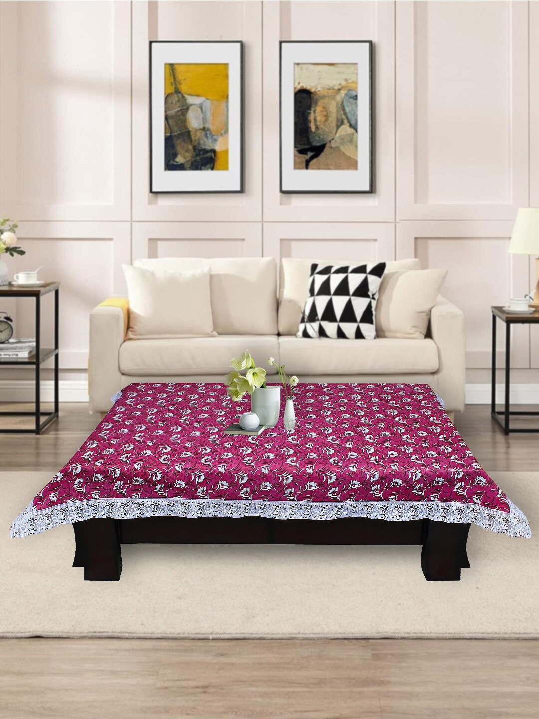 

DREAM CARE Magenta Floral Printed PVC Waterproof Table Cover