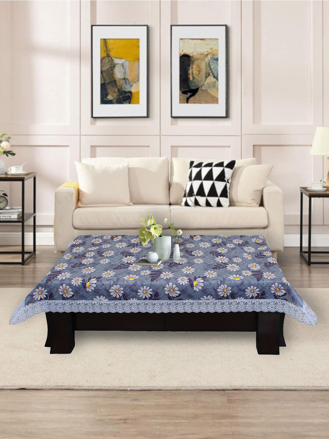 

DREAM CARE Blue & Yellow Floral Printed Waterproof Rectangular Table Covers