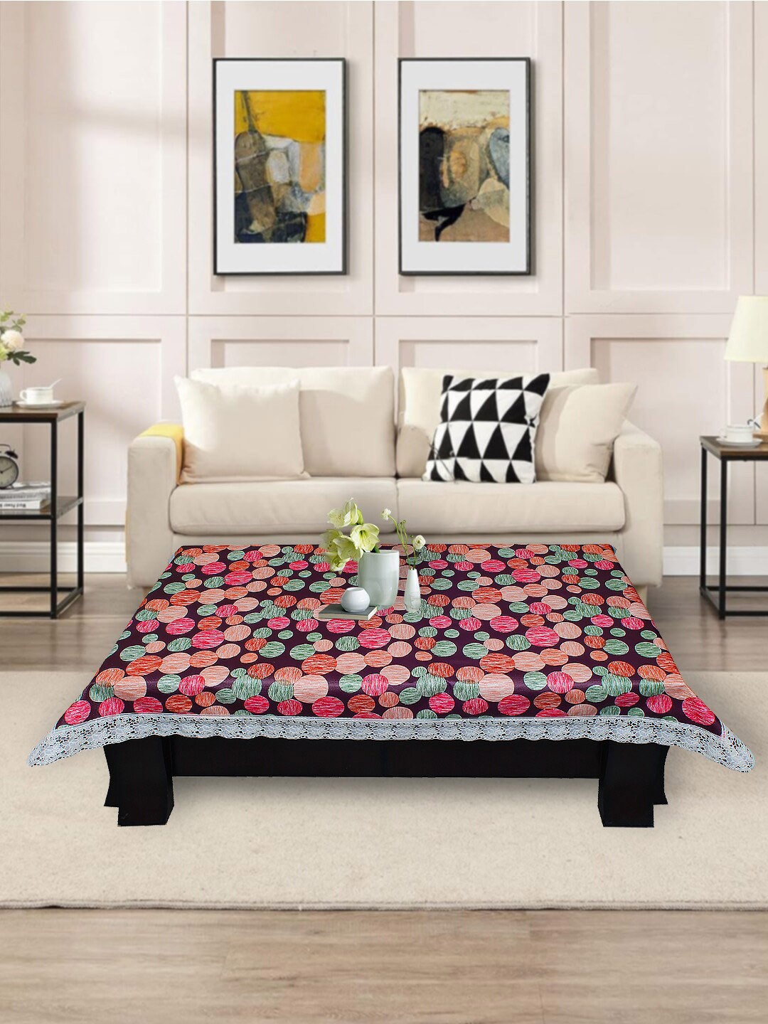 

DREAM CARE Pink & Orange Printed Waterproof Table Cover