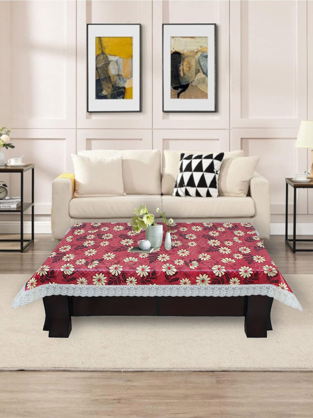 

DREAM CARE Red & Blue Floral Printed Waterproof Rectangular 2 Seater Center Table Cover