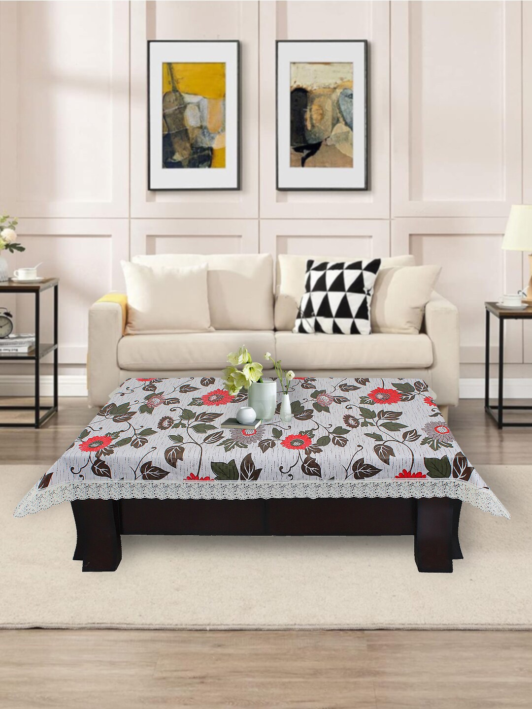 

DREAM CARE Grey & Red Floral 2 Seater Table Covers