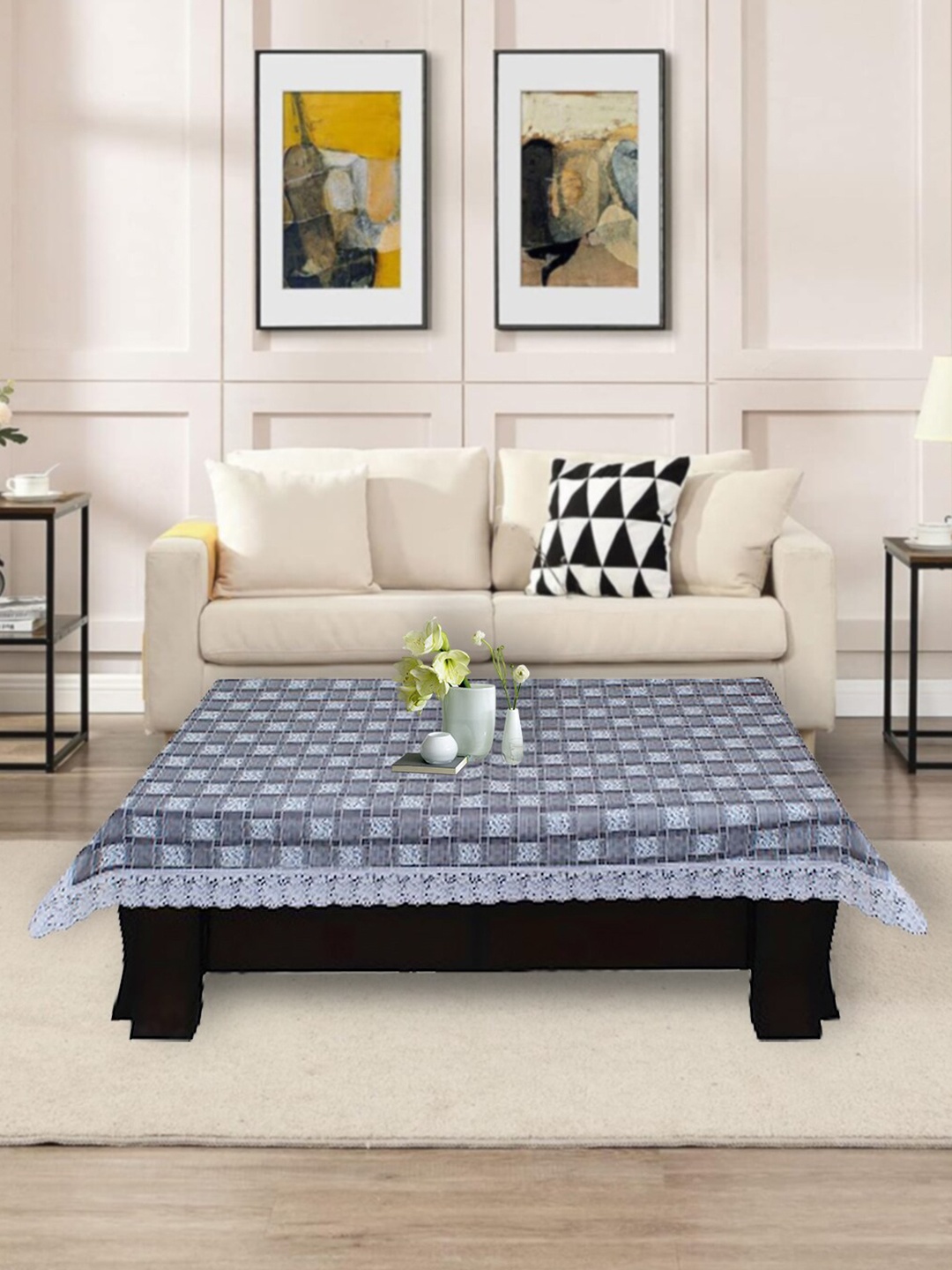 

DREAM CARE Grey & Black Geometric Printed Waterproof Table Cover