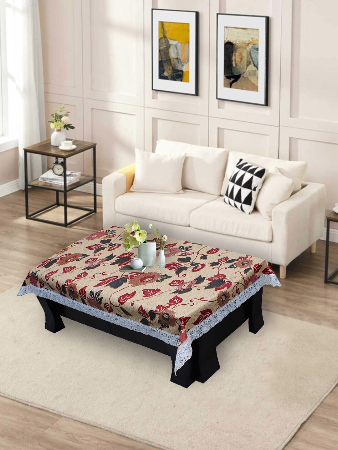 

DREAM CARE Beige & Blue Floral Printed Waterproof Rectangular Table Covers