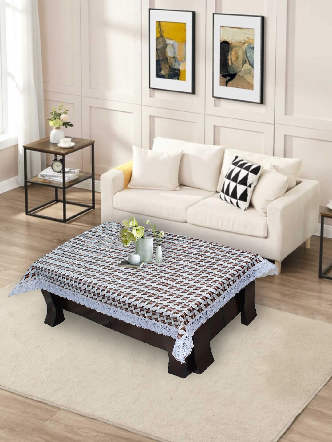 

DREAM CARE Grey & Blue Floral Printed Waterproof Rectangular 2 Seater Center Table Cover