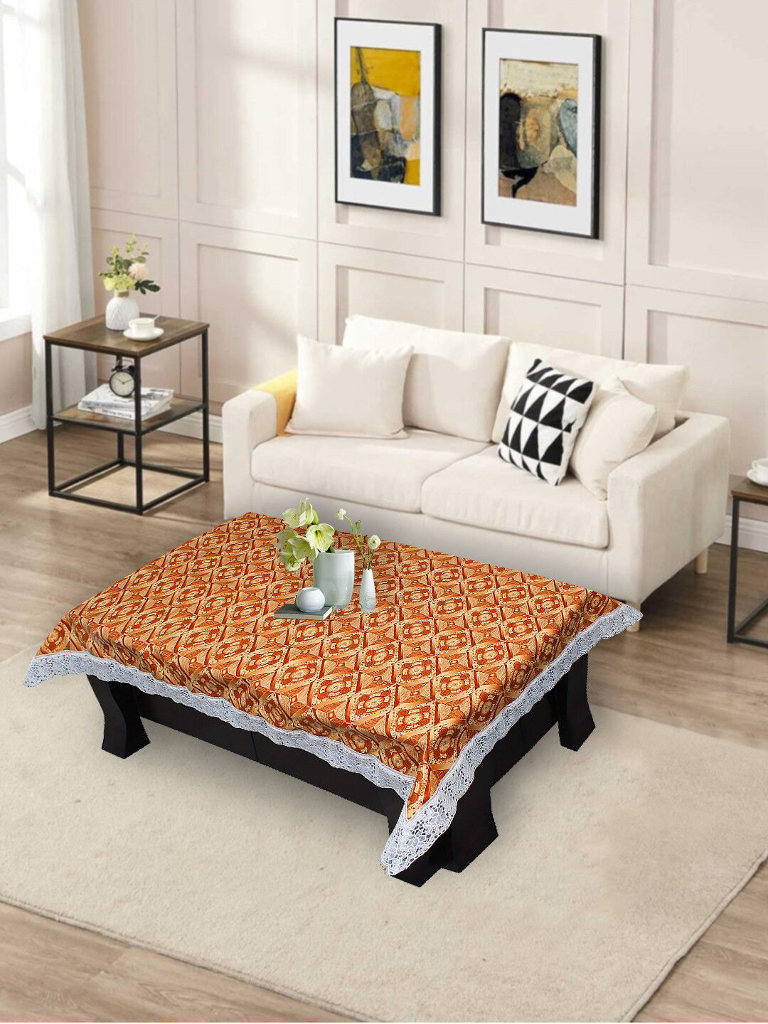 

DREAM CARE Brown Geometric Printed Waterproof Rectangular 2 Seater Center Table Cover