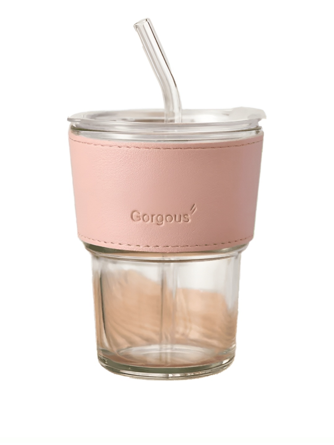 

WELOUR White & Pink 2 Pieces Glass Cups with Straw