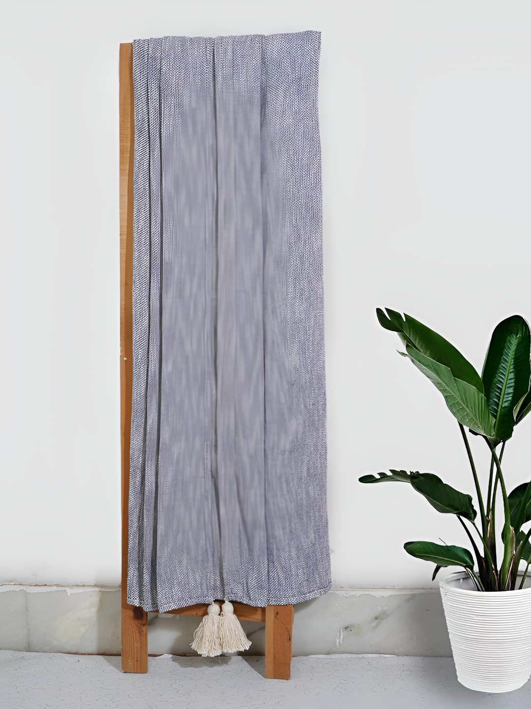 

CAZIMO Navy Blue & White Self Design Throws With Large Tassel