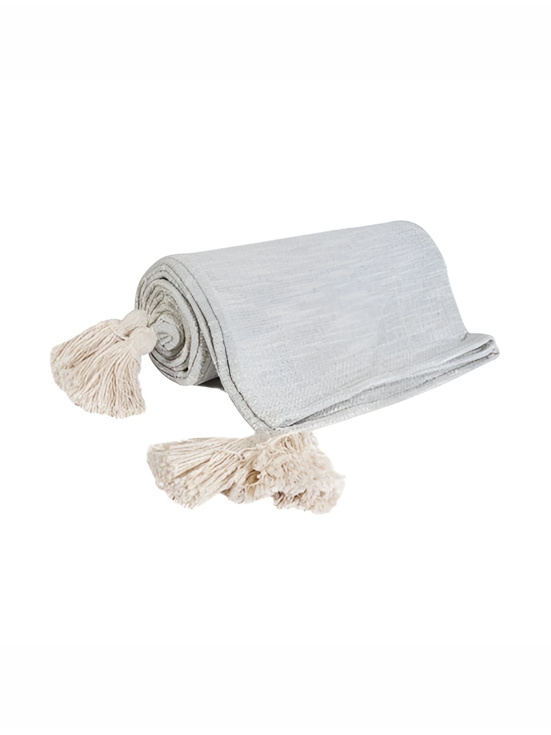 

CAZIMO Grey & White Self Design Throws With Large Tassel