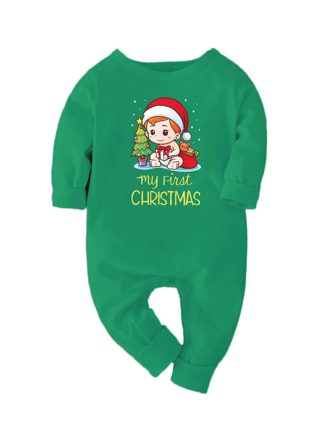 

Zeezeezoo Infants Kids My First Christmas Printed Pure Cotton Romper, Green