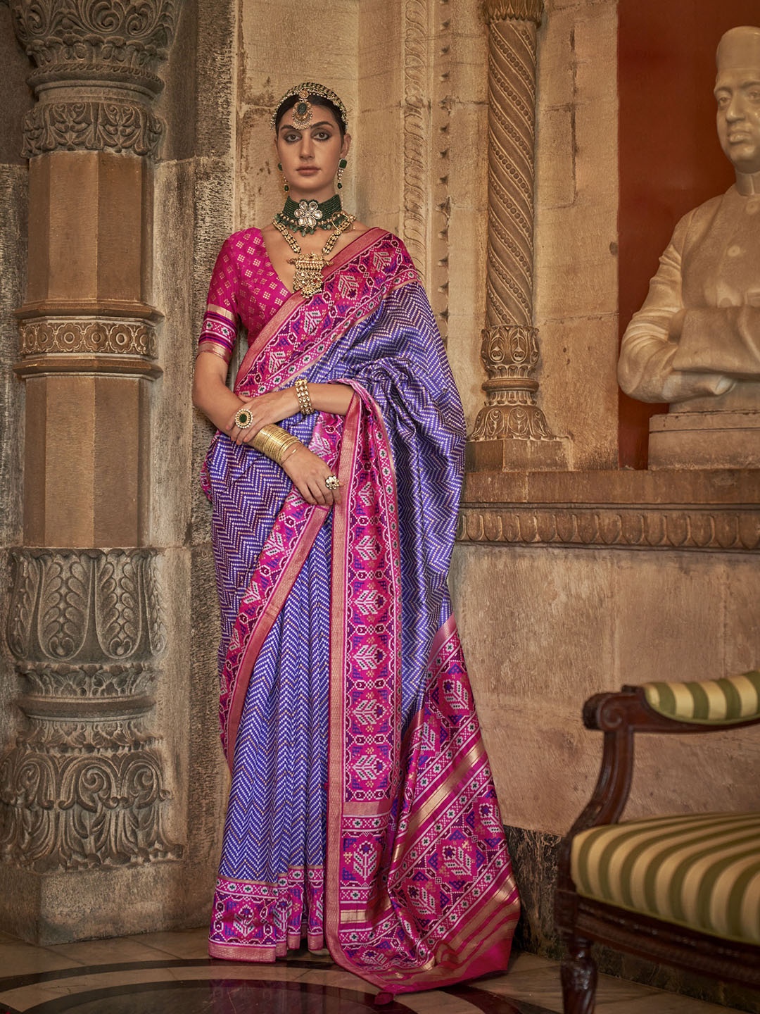 

Mitera Lavender Ethnic Motifs Printed Zari Silk Blend Patola Saree