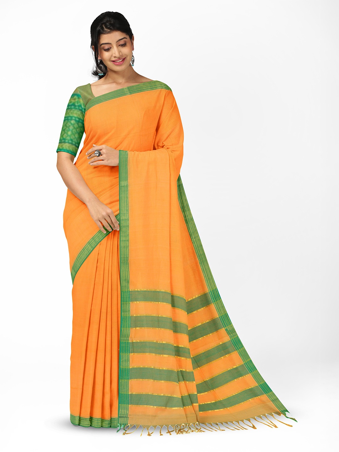 

APCO Pure Cotton Saree With Woven Design Border, Orange