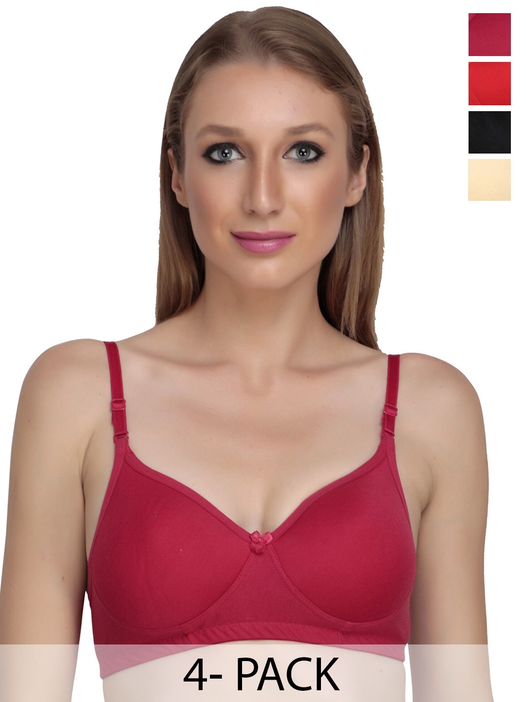 

Liigne Pack Of 4 Full Coverage Cotton Bra, Red