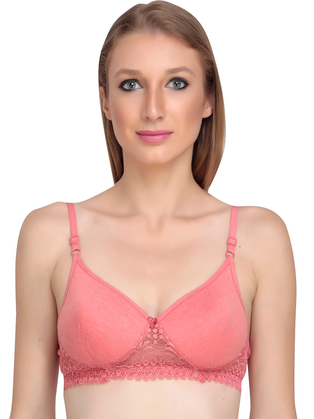 

Liigne Full Coverage Lightly Padded Non-Wired Lace Everyday Bra All Day Comfort, Pink