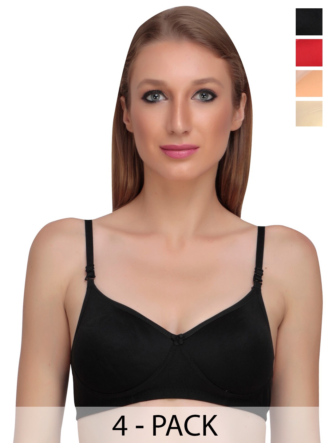 

Liigne Pack Of 4 Non Wired Lightly Padded Everyday Bra With All Day Comfort, Black