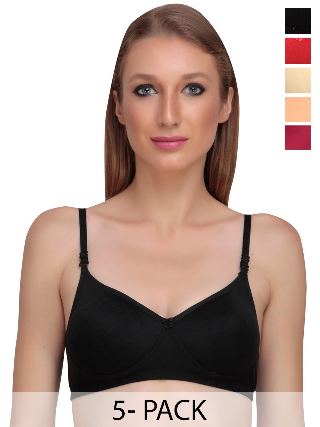 

Liigne Pack Of 5 Non Wired Lightly Padded Everyday Bra With All Day Comfort, Red