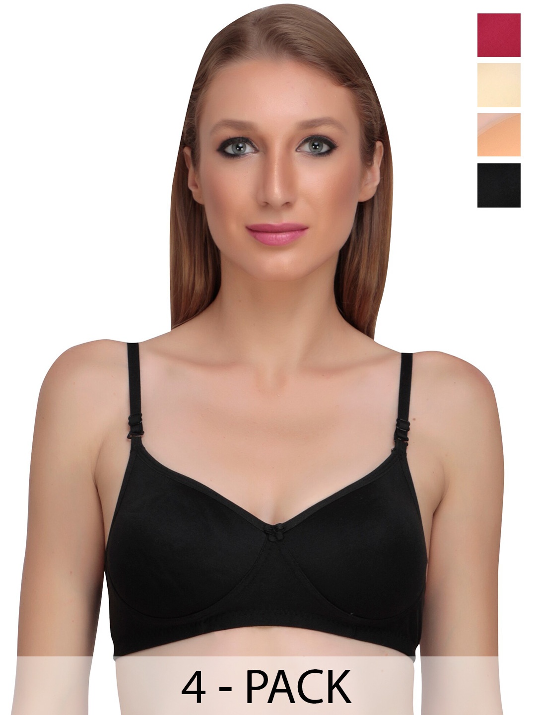 

Liigne Pack Of 4 Non Wired Lightly Padded Everyday Bra With All Day Comfort, Black