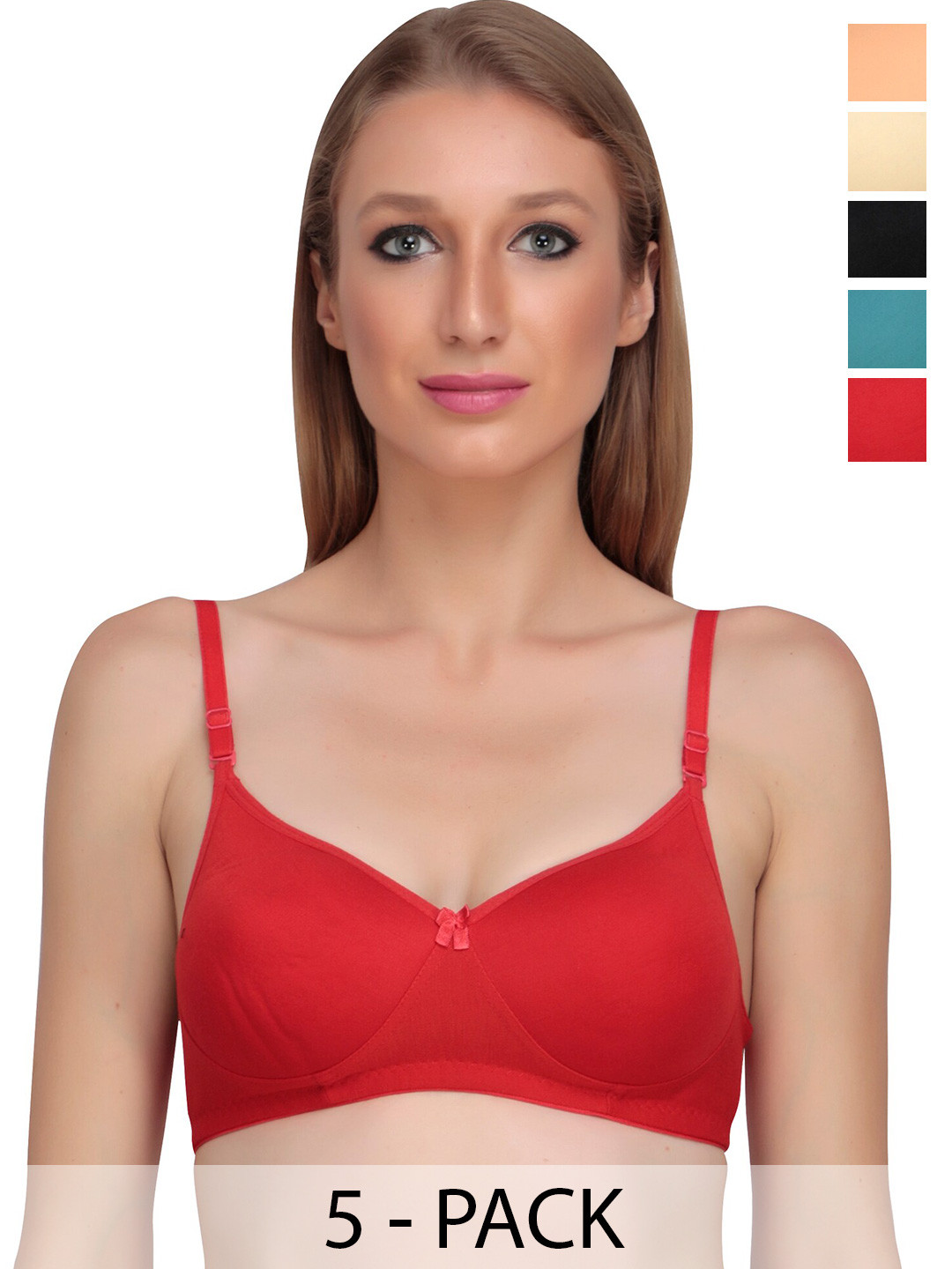 

Liigne Pack Of 5 Non Wired Lightly Padded Everyday Bra With All Day Comfort, Black