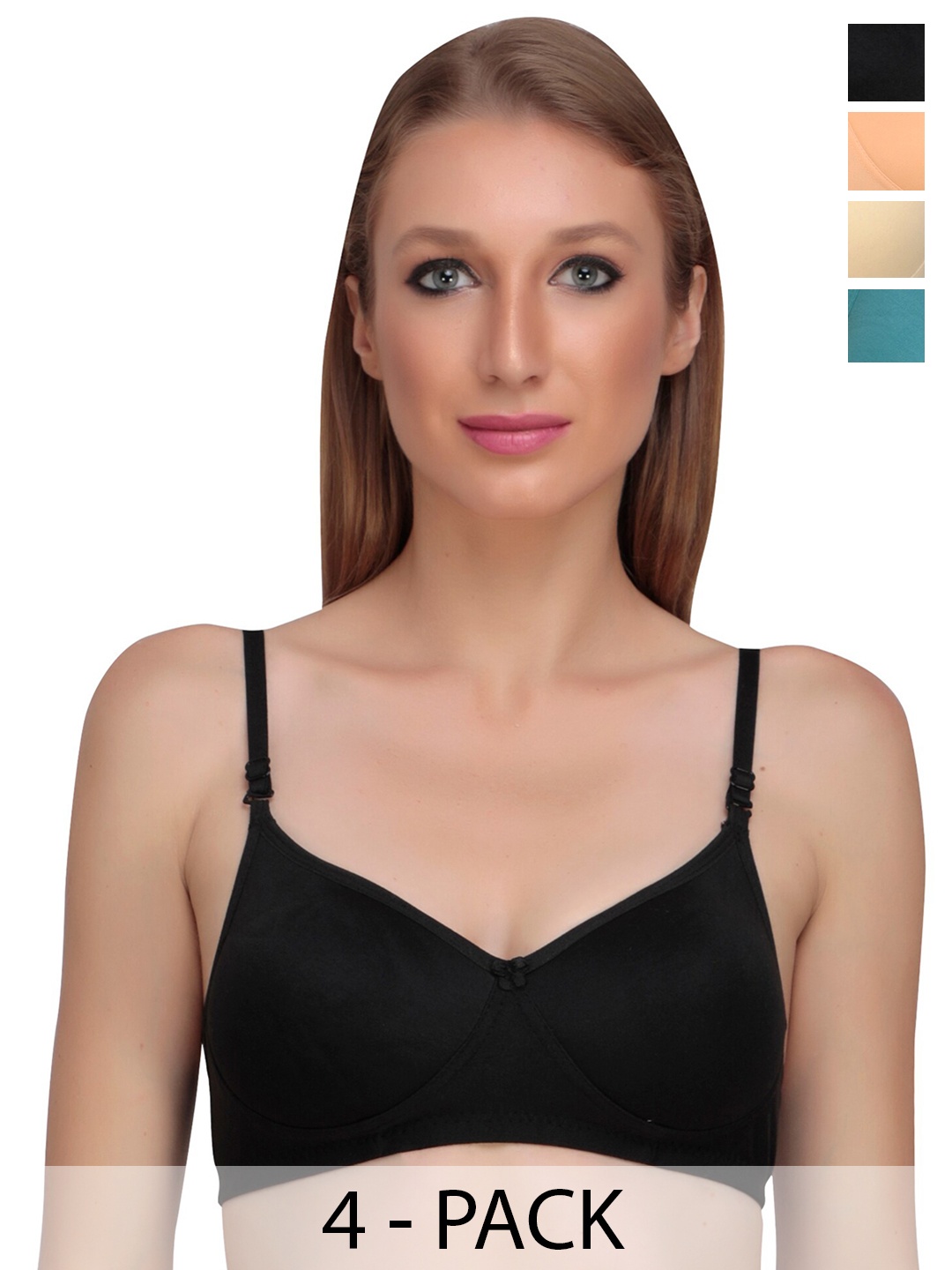

Liigne Pack Of 4 Full Coverage Lightly Padded Cotton Bra, Black