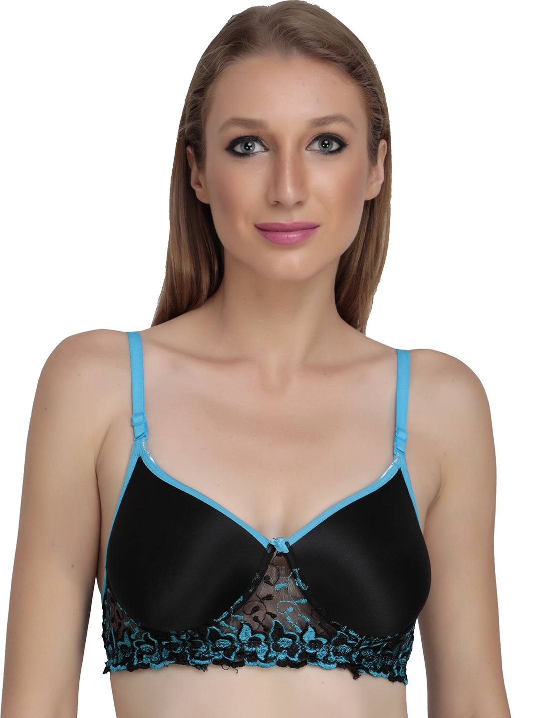 

Liigne Full Coverage Lightly Padded Non-Wired Lace Everyday Bra All Day Comfort, Blue