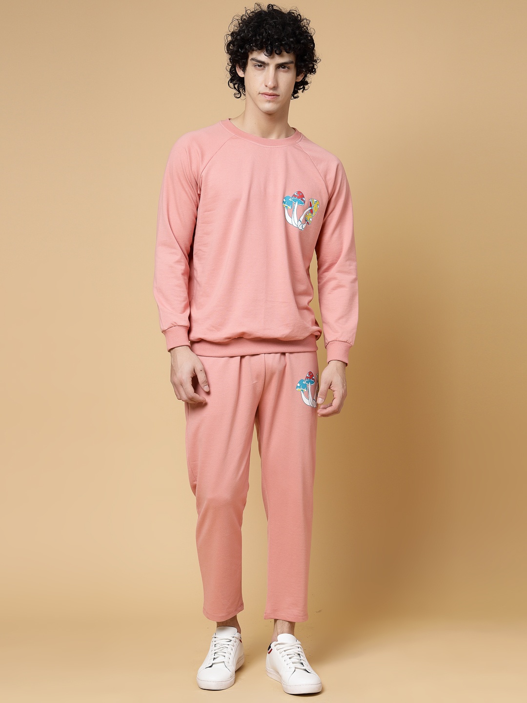 

Rigo Men Printed Cotton Oversized Tracksuits, Peach